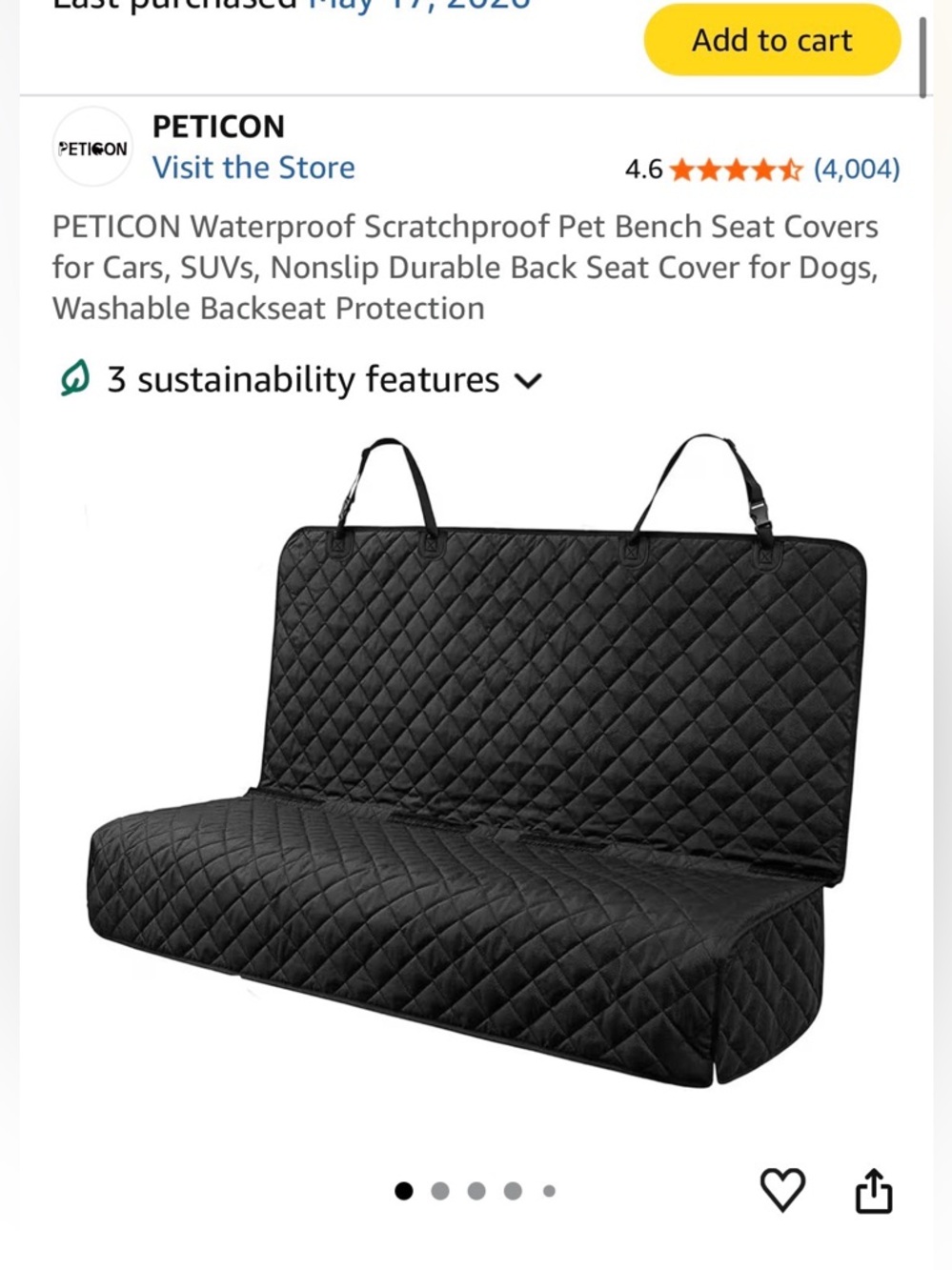 Amazon Black PETICON Quilted Waterproof Pet Bench Seat Cover